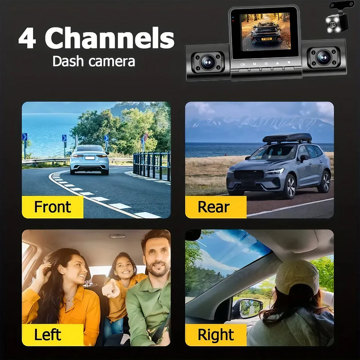 4 Lens Dash Cam 1080P Full HD 360 Degree View Car DVR 3.16 Inch IPS Screen Night Vision G Sensor Loop Recording Parking Monitor Wide Angle Laptop Connection Dashboard Camera for Complete Interior Exterior Safety Professional