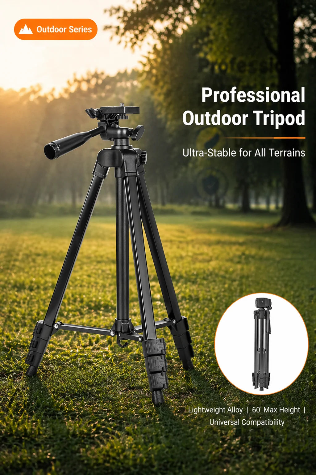 Camera Tripod Aluminum Professional Tripod Stand with Phone Mount Carry Bag for Camera Phone Photography