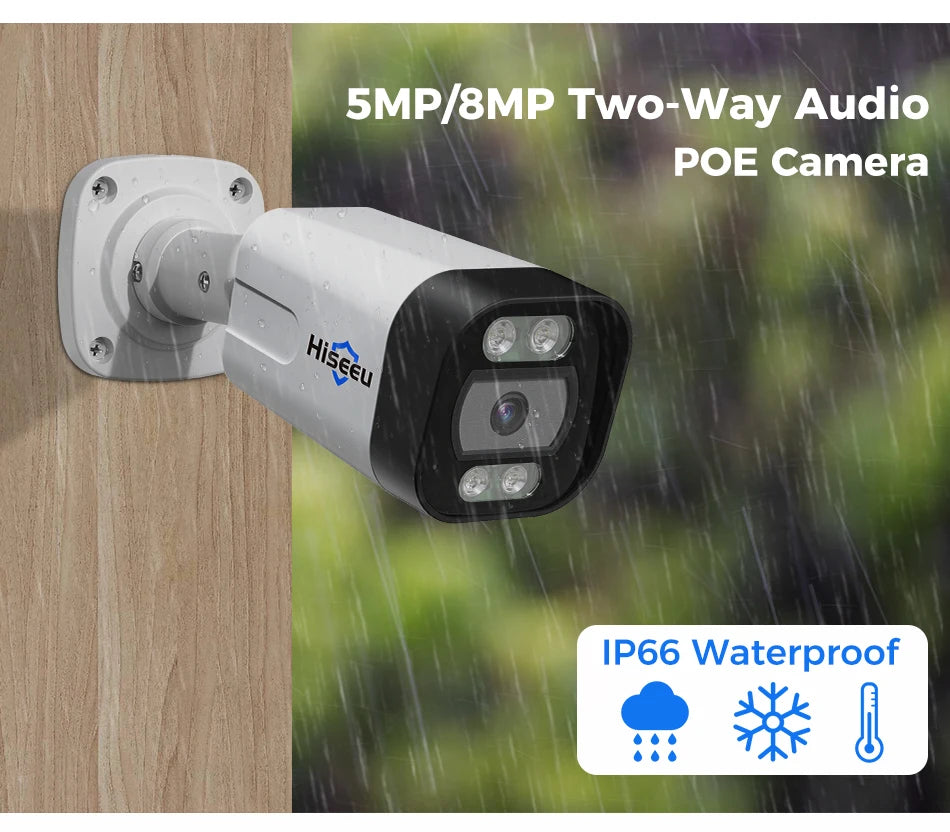 Hiseeu POE 5MP 8MP 4K IP Camera Color Night Vision Face Detection Waterproof H.265 Home Security Surveillance CCTV Cameras