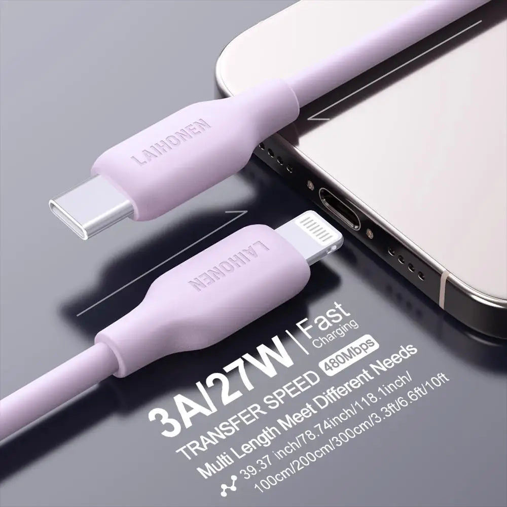LAIHONEN USB C to Lightning Fast Charging Cable, Flexible Silicone Durable, For iPhone 13 12 11 Pro Max X XS XR iPad