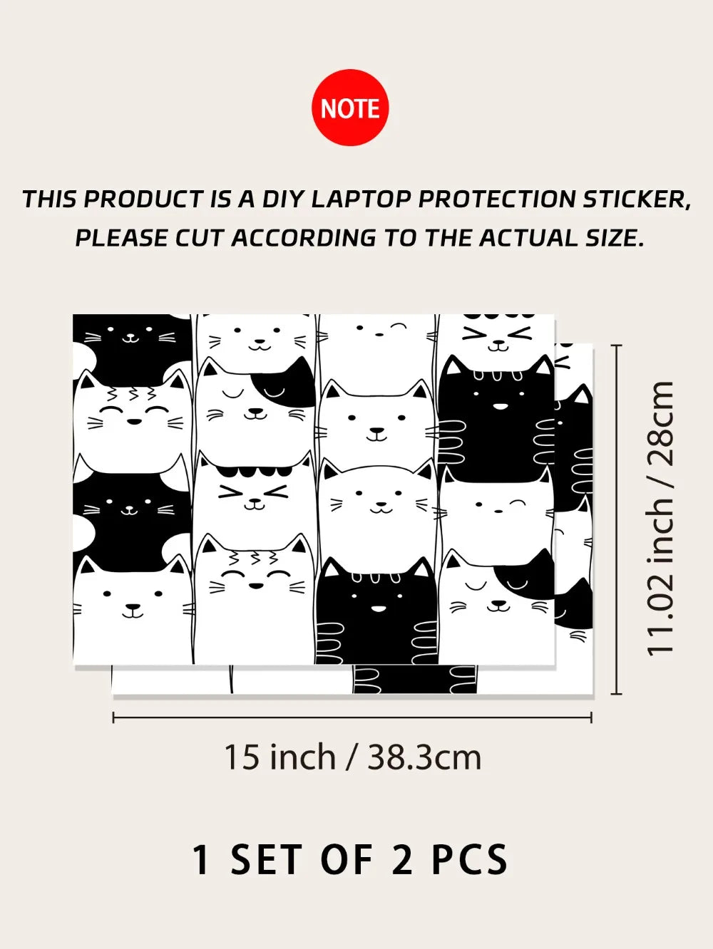DIY 15inch Laptop Stickers Skins Cute Cat A+C Side Notebook Computer Cover Skin for Macbook /HP / Dell / Lenovo / Acer / ASUS
