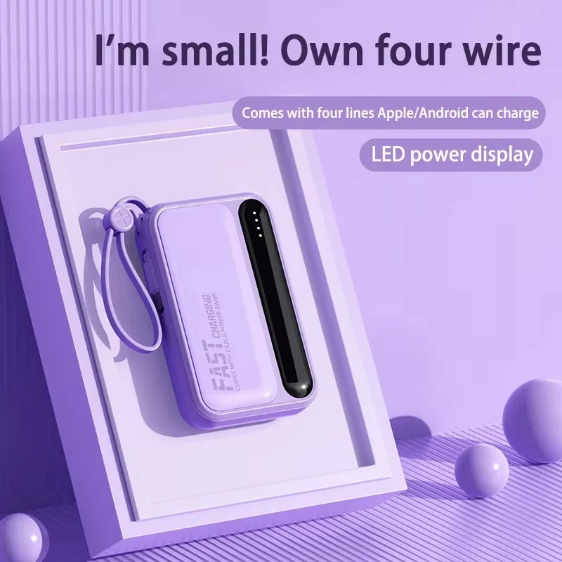 Lenovo CCC Mini Power Bank 500000mAh 4 Built in Cables Fast Charging Large Capacity Portable External Battery For iPhone Xiaomi