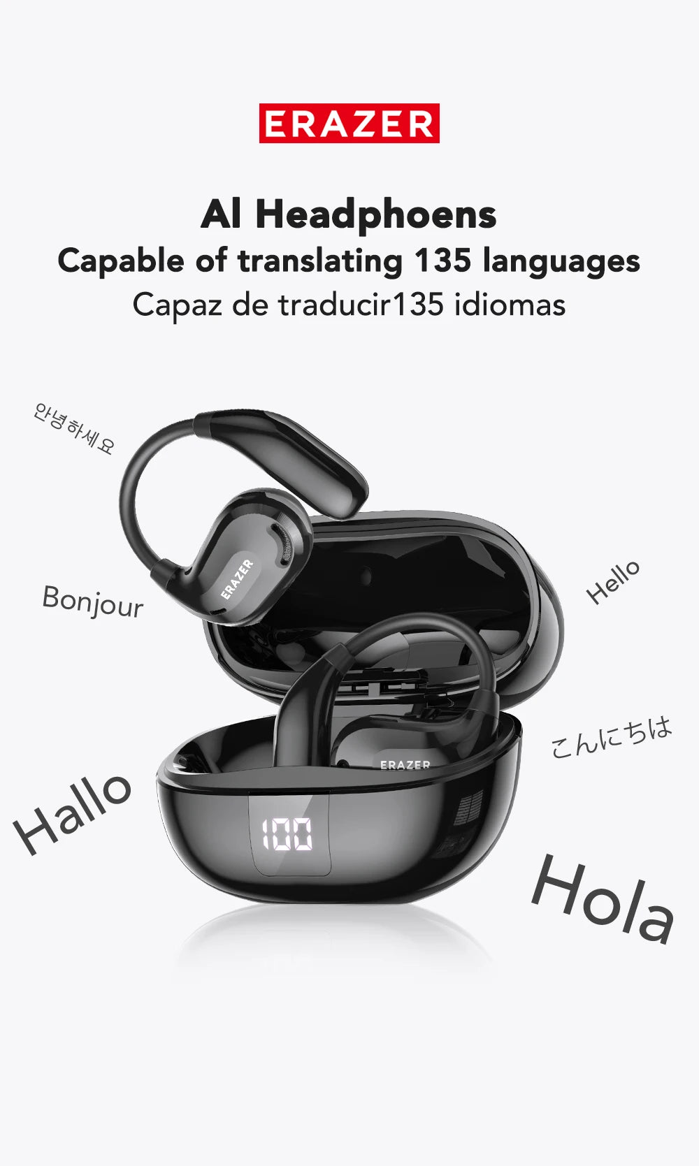 Erazer XT66 Intelligent Translator Earphone Wireless Headphones Bluetooth Earbuds Real-time Translate Equalizer APP Built-in Mic