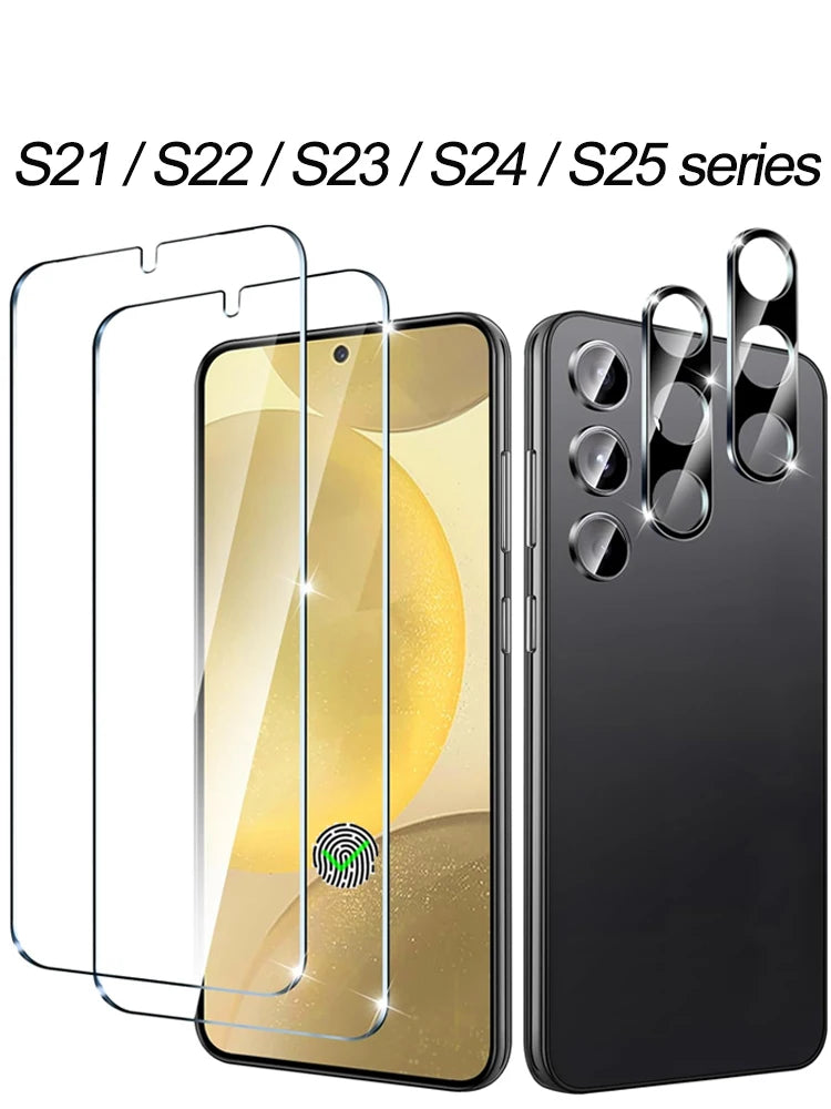 2+2 Fingerprint Scanning Glass for Samsung S25 S26 S24 S23 S22 S21 Screen Protector for Galaxy S25 Ultra Camera Protector S24 FE