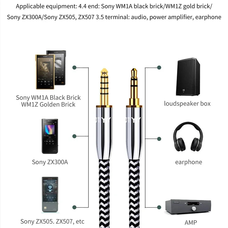 YYTCG 4.4mm Balanced to 3.5mm AUX Audio Cable OFC Male to Male HIFI Interconnect Cord For Audio Player DAC Amplifier Headphone