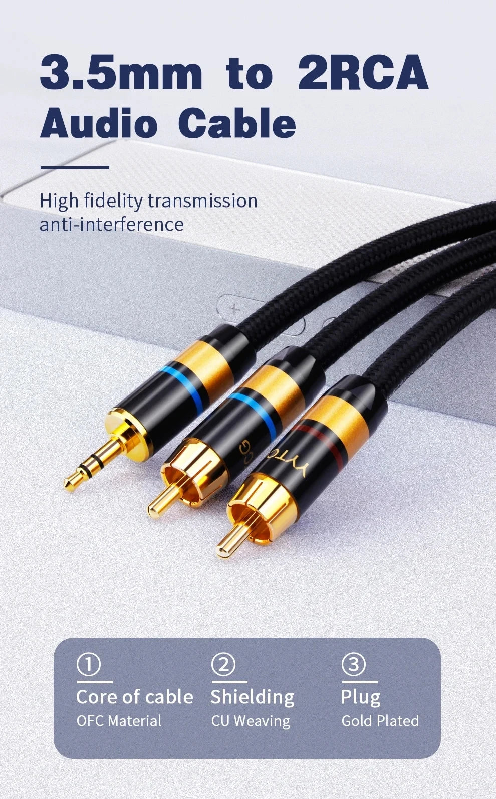 YYTCG RCA Cable HiFi Stereo 3.5mm to 2RCA Audio Cable AUX RCA Jack 3.5 Y Splitter for Amplifiers Audio Home Theater Cable RCA