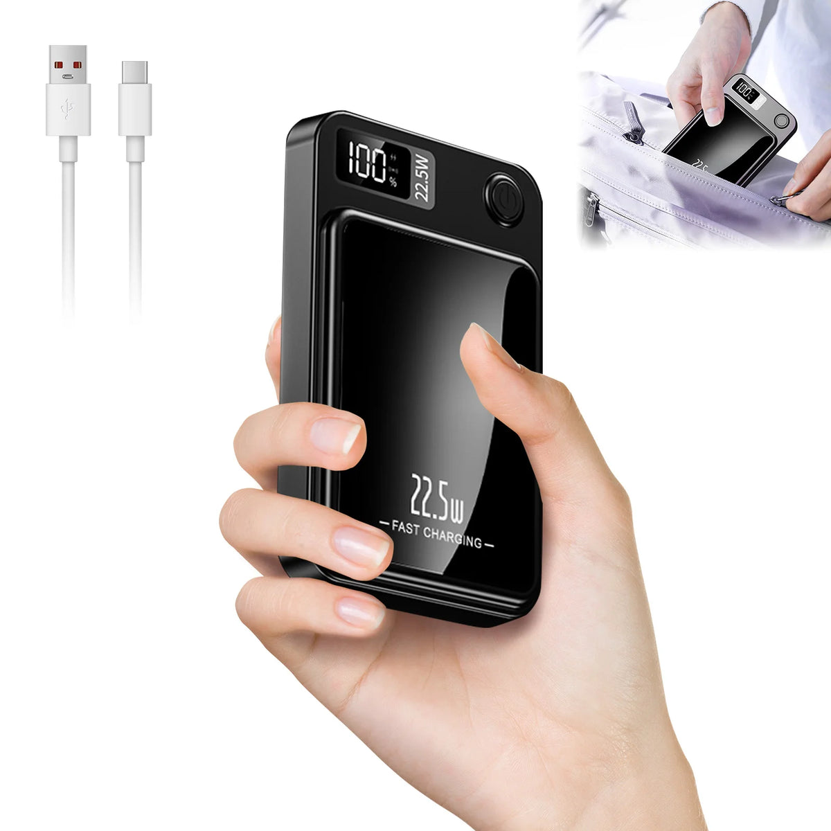 Wireless Power Bank 2-in-1 Magnetic 10000mAh Portable Charger Fast Charging 22.5W LED Power Display For Iphone Xiaomi Samsung