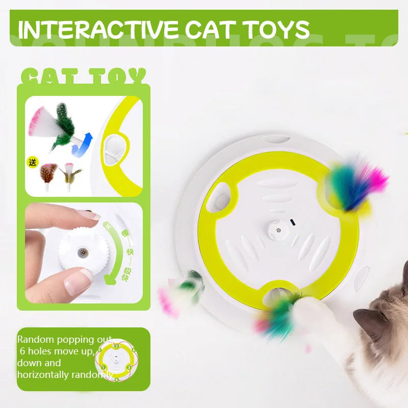 Interactive Whack-A-Mole Cat Toy, Smart Motion Activated Cat Toy with 3 Replacement Feathers