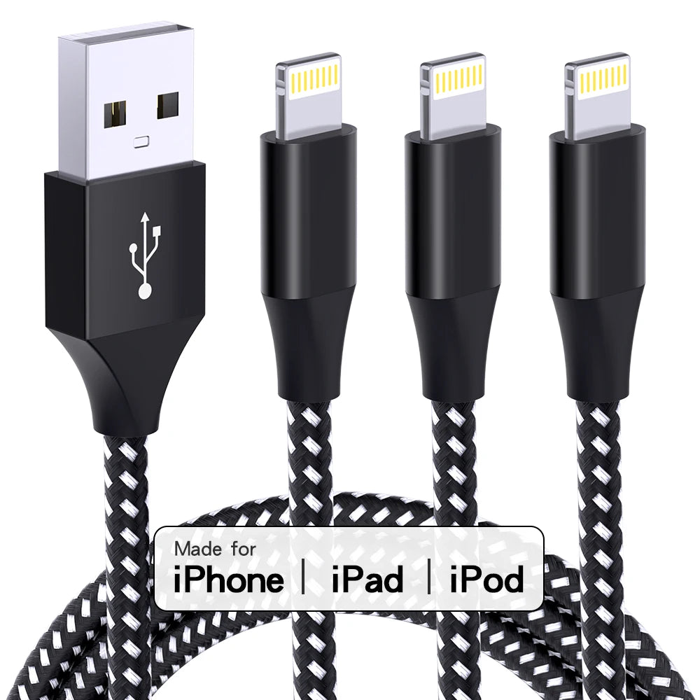 LAIHONEN MFi Certified 1PC/3PCS 10FT USB‑A to Lightning Cable Fast Charging Data Cord for iPhone 14 13 12 X XR