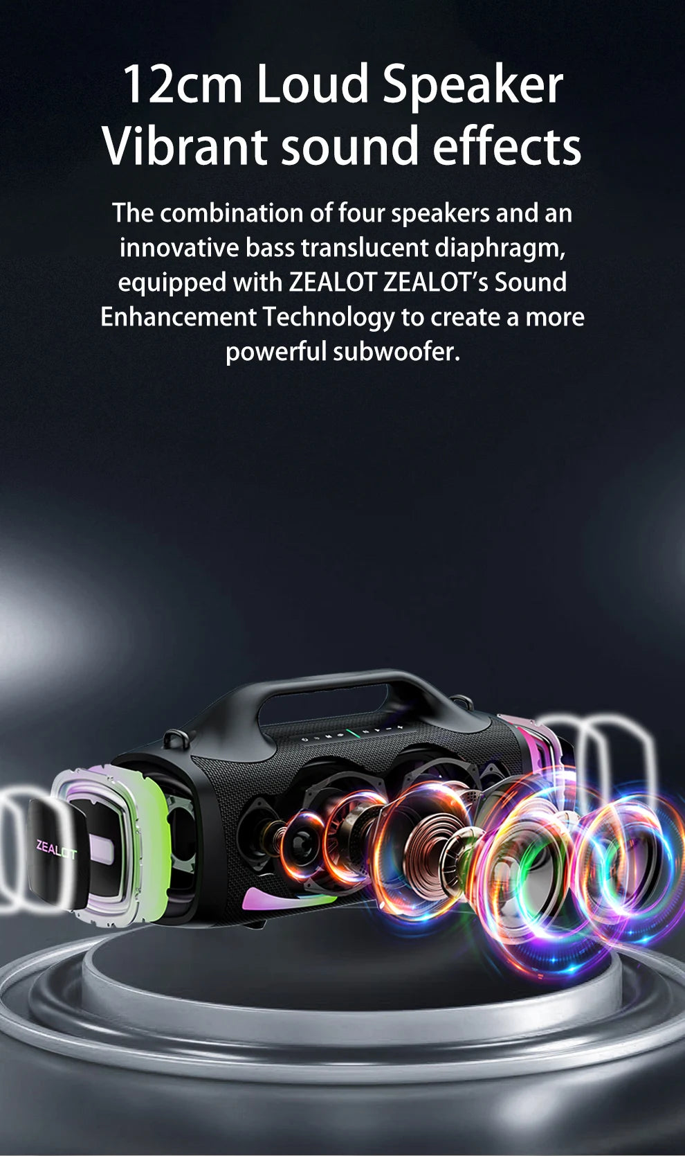 Zealot S79 100W Wireless Speaker, Portable Subwoofer Speaker, Hi-Fi Sound Quality, Dual Pairing, Fast Charging, 24000mAh.