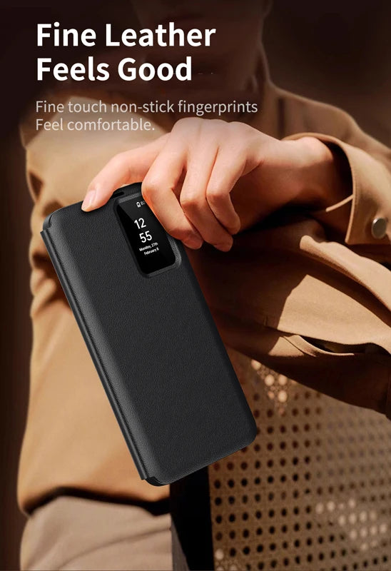 Premium Leather S-view LED Dispaly Window Leather Case For Samsung S26 Ultra S25 Edge S24 S23 S22 FE Plus A57/37 Card-slot Cover