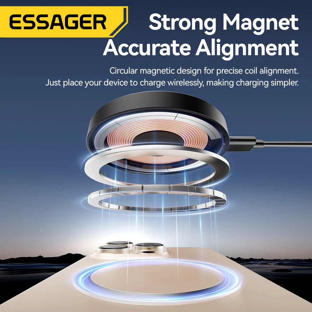 Essager Magnetic 15W Wireless Charger Fast Charging Pad Stand for iPhone 15 14 Airpods USB To Typec Phone Chargers Dock Station