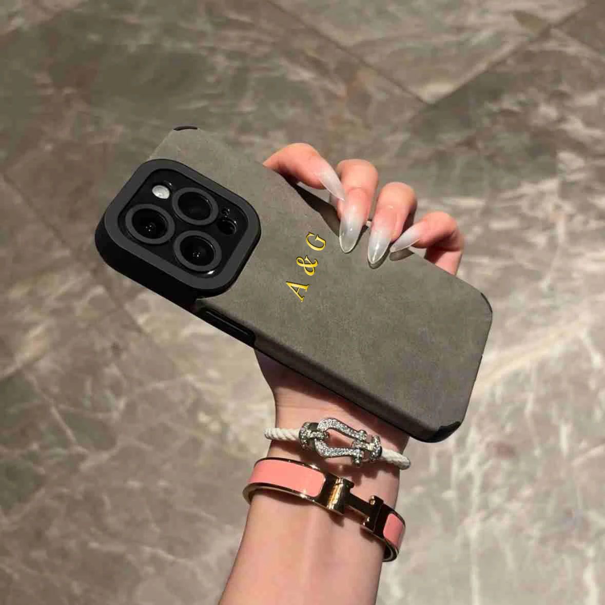 Luxury Lambskin Leather Personalized Customized Initials Name Case For iPhone 18 17 16 15 14 13 12 11 Pro Max 17 Air Soft Cover