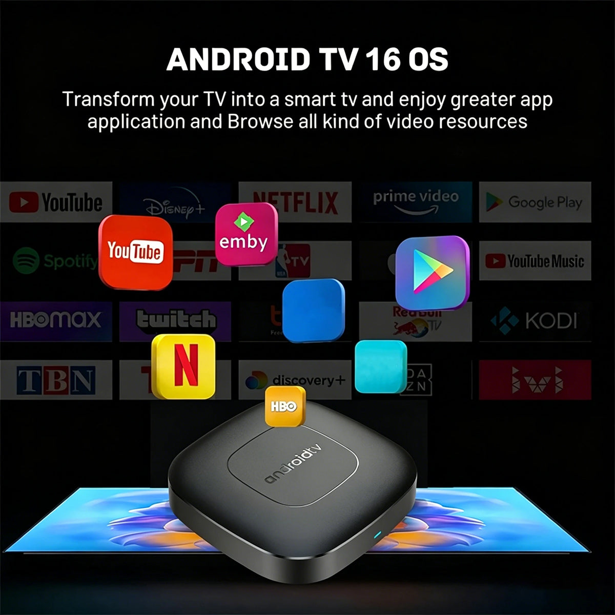 T1 Android 16 TV Box Support Dual Band Wifi BT5.4 8K HD Video Max Memory 128GB Voice Remote Suitable for Home TV Media Playback