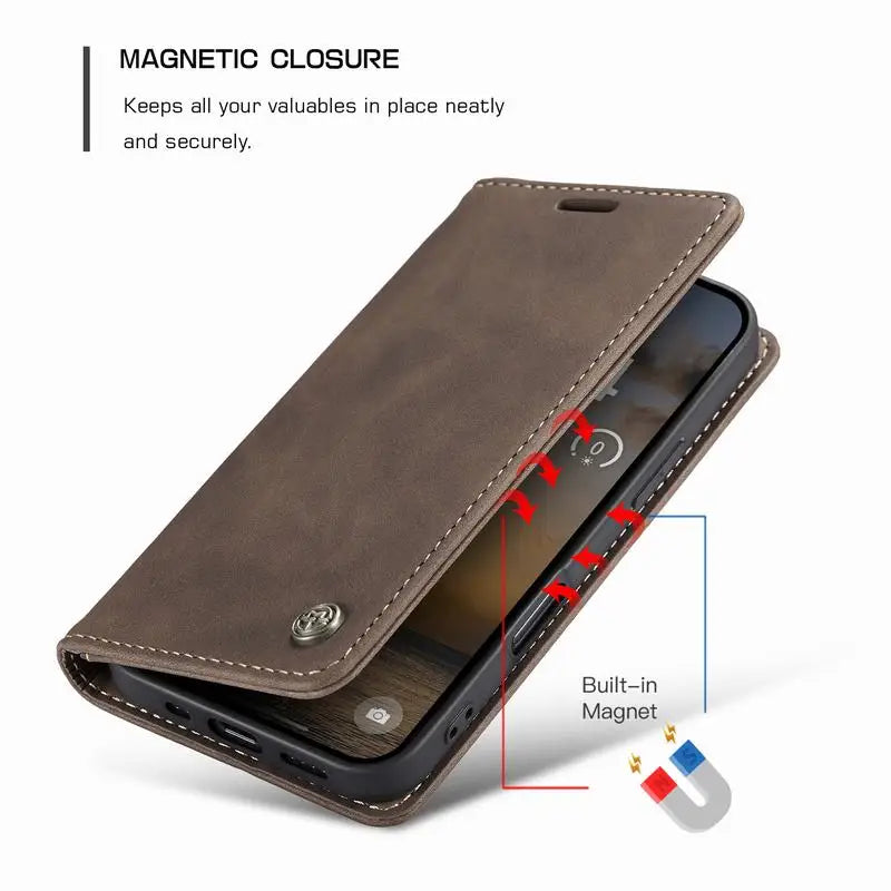 Leather Case For iPhone 17 16 15 14 13 12 11 18 Pro Max Air 16E X XR XS Max SE 2020 6 6s 7 8 Plus Luxury Magnetic Phone Cover