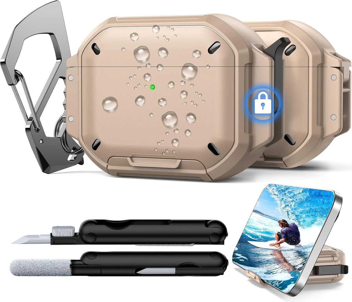 2026 for AirPod 5 Waterproof Case with Lock Sturdy Rugged Case Shockproof Headphone Case for AirPods Pro 3/4/5 Earbuds Cases