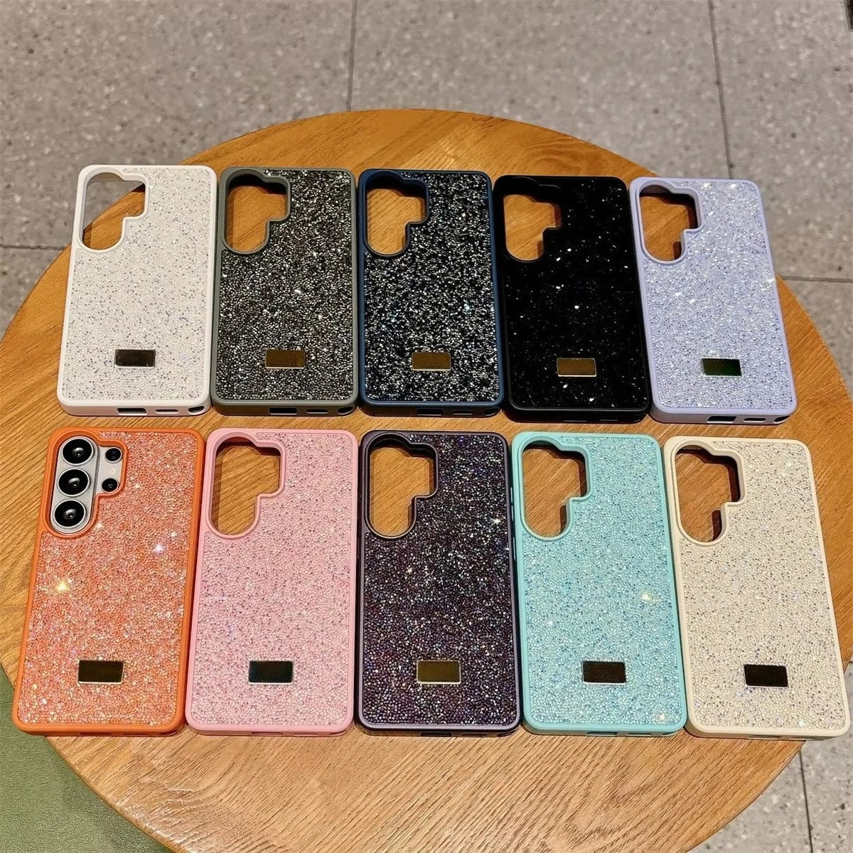 Glitter Bling Diamond Sparkle Case For Samsung Galaxy S23 S24 S25 S26 Ultra Plus Metal Logo Back All-Inclusive Protective Cover