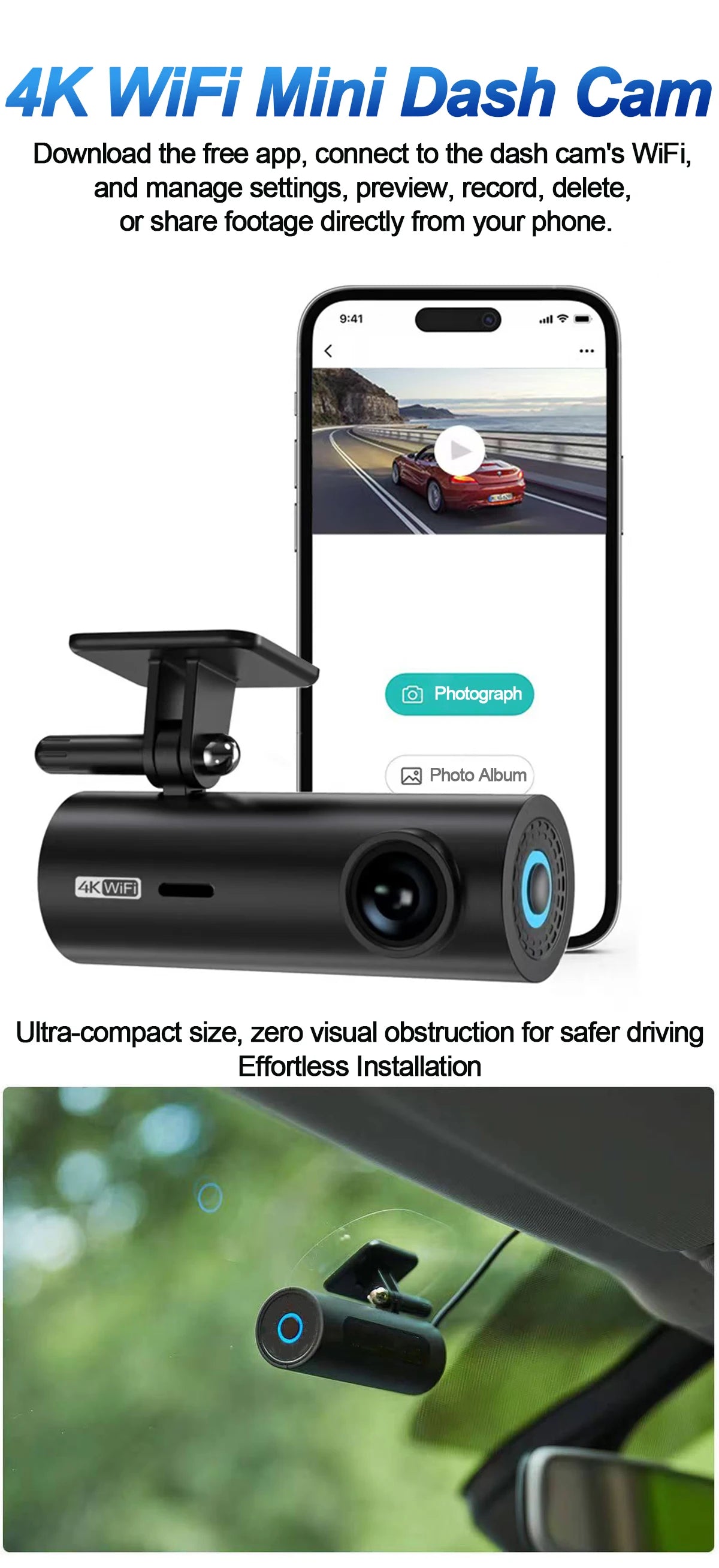Dashcam for Car Black Box Driving Video Recorders 4K/2K WiFi Mini Front Camera Dash Cam 24H Parking Monitor Car Recording Camera