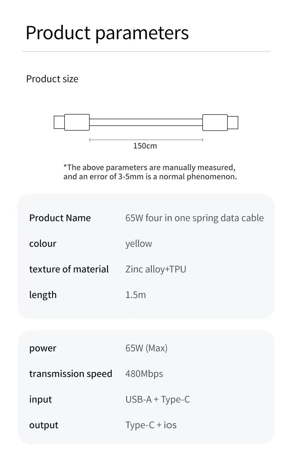 4 in 1 PD 27W 65W Fast Charging Spring Cable USB Type C To Type C And Lightning Data Cable Wire For iPhone 15 16 Samsung Xiaomi