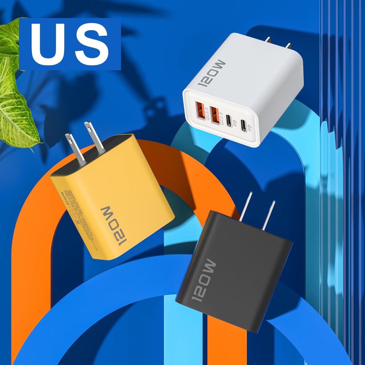 120W 4 Port USB Type C Charger Fast Charging Data Cable USB Phone Charger Adapter for Samsung iPhone Xiaomi Huawei Wall Charger