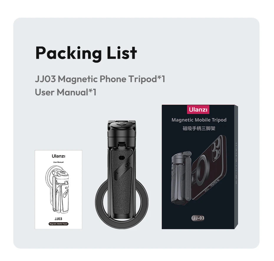 Ulanzi JJ03 Magnetic Phone Tripod Wireless Phone Grip Selfie Stick Desktop Tripod with Remote Control Photography Livestreaming