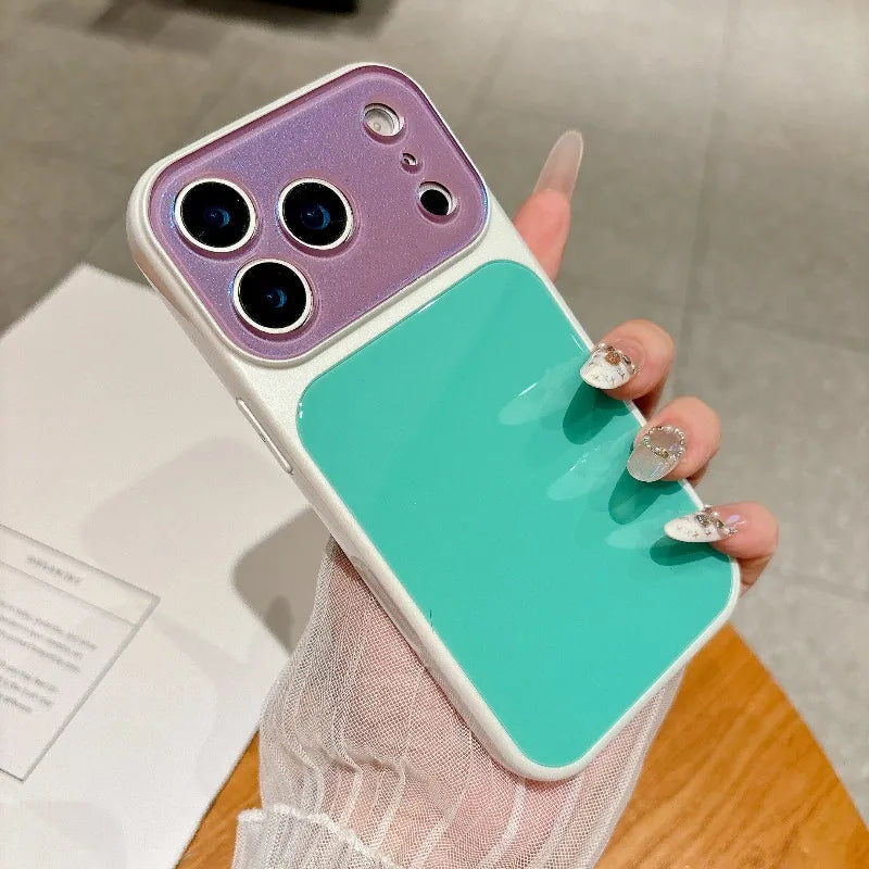 Fashion Dopamine Color-Block Phone Case for IPhone 18 Pro Max 17 16 15 14 Pro Max Candy-Color Glass Back Shockproof Phone Case