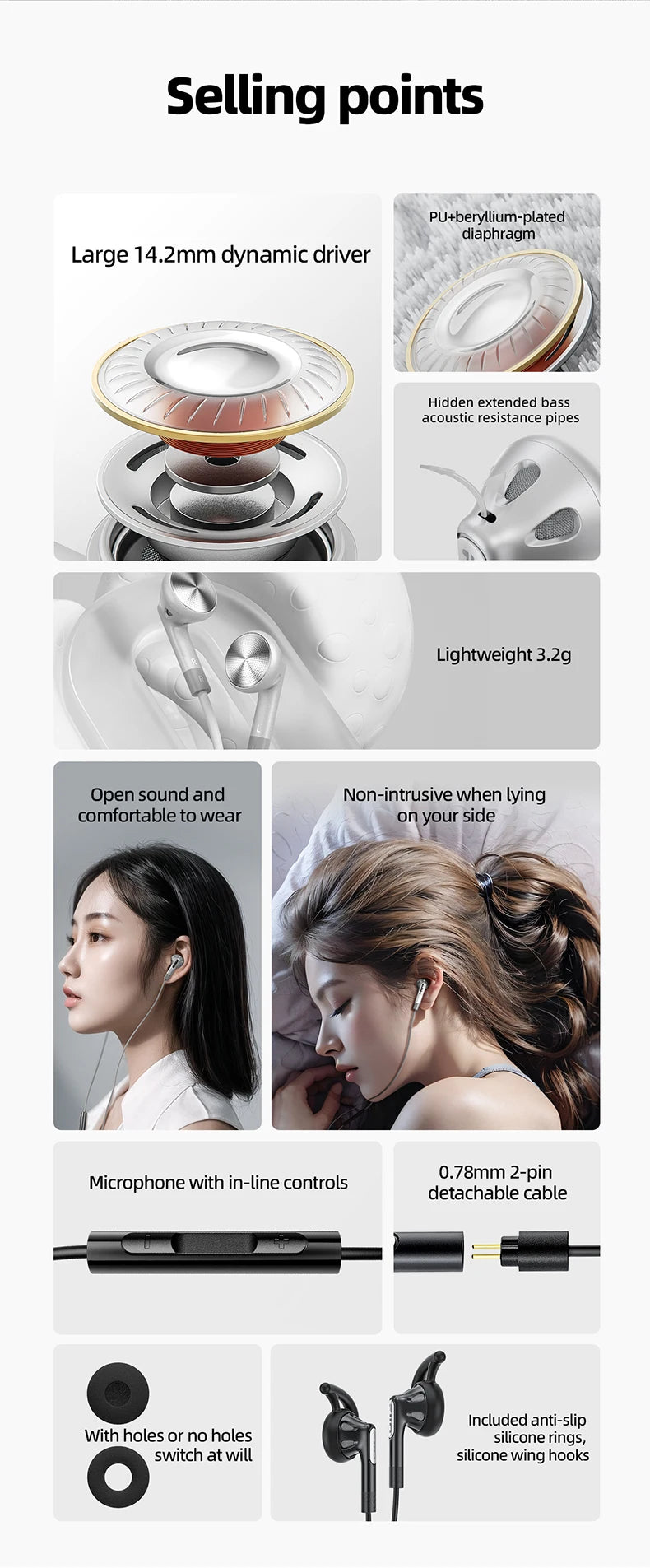 FiiO FF1 3.5mm HIFI Music Wired Bass Earbud 14.2mm Dynamic HD Microphone Earphone for Gaming Meeting Video