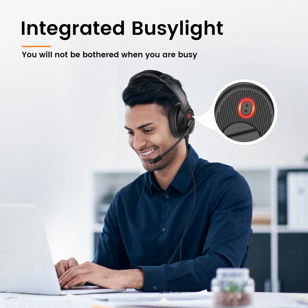 EKSA H2 Office Headset with Mic USB Wired Headphones ENC Noise Cancelling Over-Ear 40mm Mute Switch Volume Control Call Center