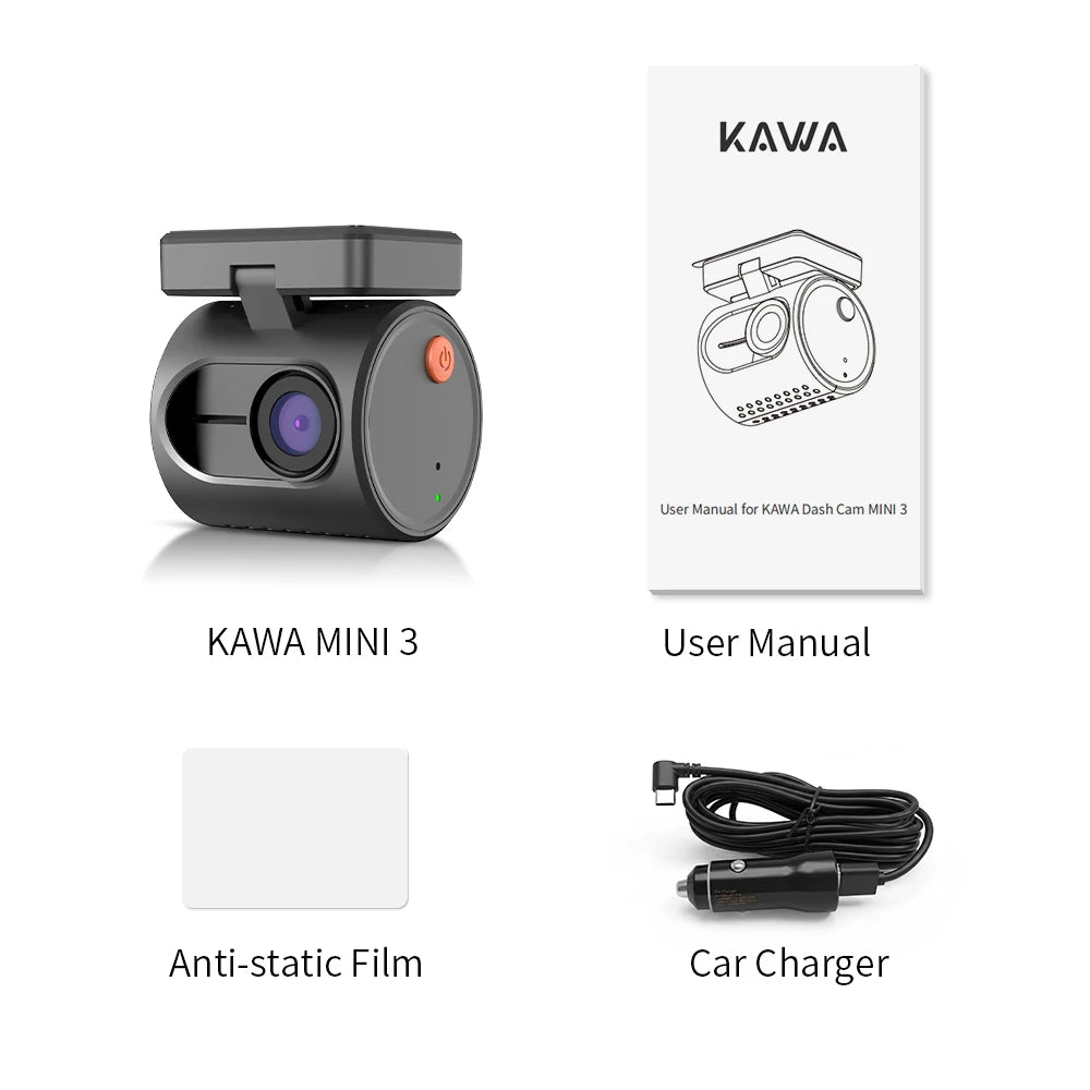 2K Mini Dash Camera Front DVR KAWA MINI 3 Hidden Dash Cam Video Recorder Emergency Voice Control Night Vision WiFi Dashcam