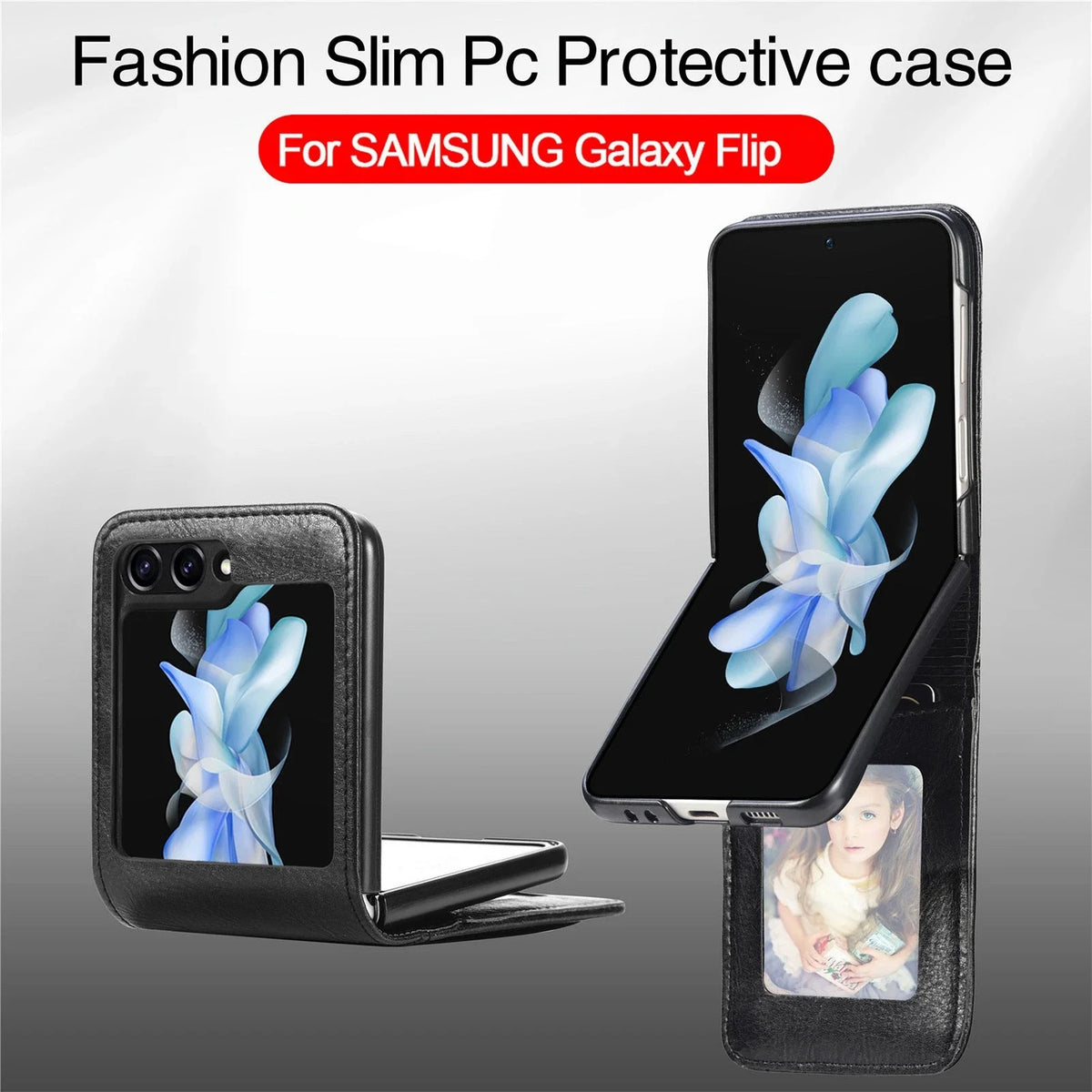 Luxury Card Holder Leather Phone Case For Samsung Galaxy Z Flip 8 7 FE 6 5 4 3 Flip8 Fold Wallet Photo Frame Business Back Cover