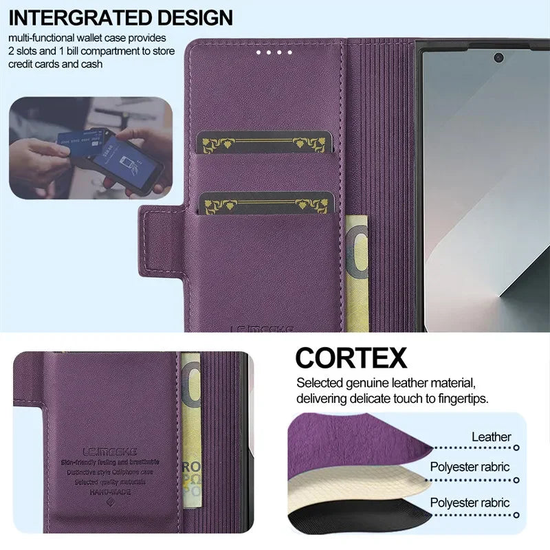 Magnetic Flip Leather Phone Case for Samsung Galaxy Z Fold 8 Ultra7 6 5 4 3 5G Fold6 Fold5 Fold8 Wallet Card Cover Etui Coque