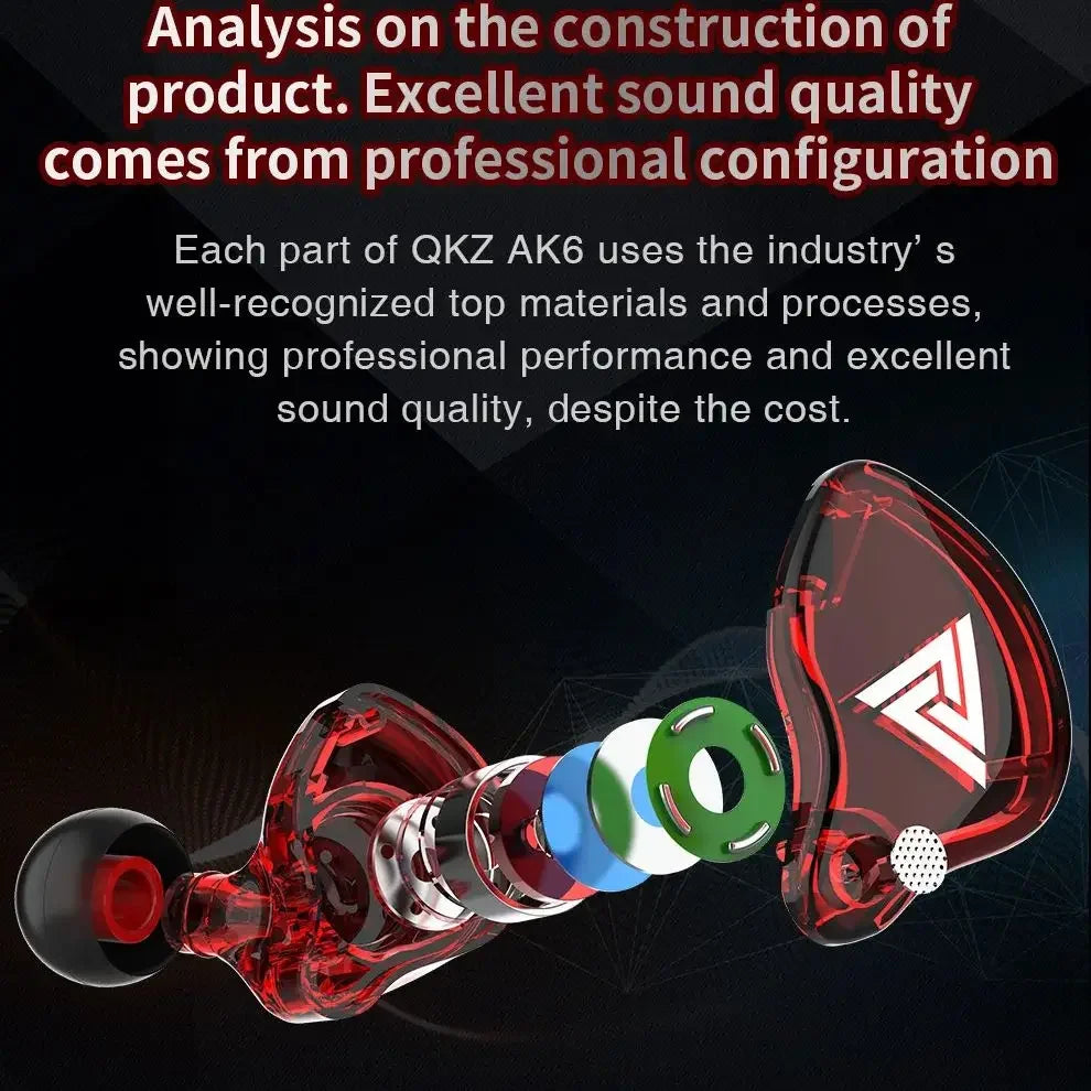 QKZ AK6 Sports In-Ear Earphones with Remote Control Microphone Heavy Bass HiFi Wired Earbuds for iPhone Samsung
