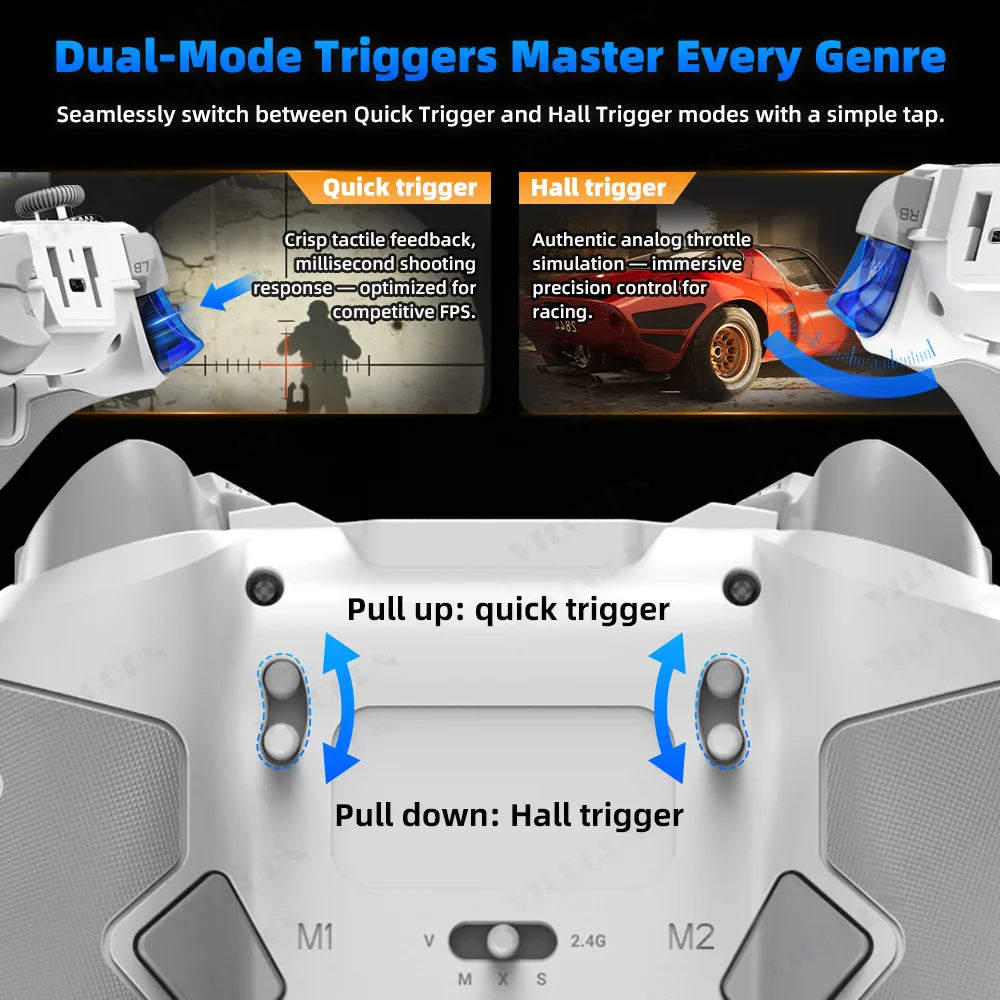 G8 Wireless Game Controller for PC Switch Android iOS Mobile Phone 4 Hall Operation-with TMR Hall Joystick, 30-90gf Adjustable Damping, Smart Screen, Turbo Macro RGB Light, 6-Axis Vibration Gamepad