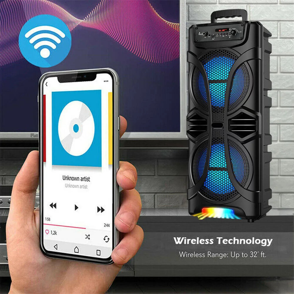 6000W Portable Party Bluetooth Speaker Sound System Rechargeable Outdoor Loud Karaoke Dual 8 " Speaker