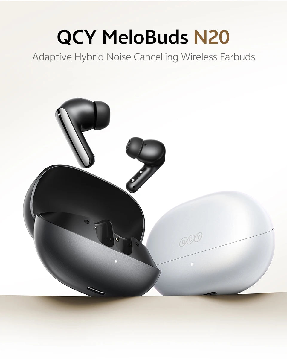 QCY MeloBuds N20 Wireless Bluetooth 6.0 Earphone 13mm Drivers -50dB Adaptive Hybrid Noise Cancelling Earbud 40Hrs HT20 Headphone