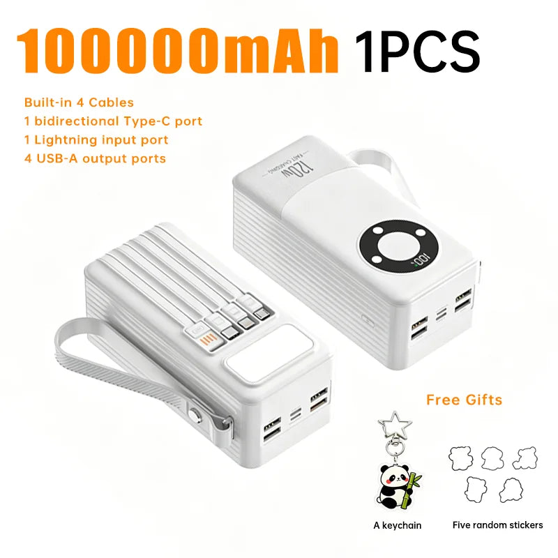 Oloey 2026 100000mAh Power Bank, 120W Super Fast Charging, Large Capacity, Built-in 4 Cables, Portable External Battery Charger