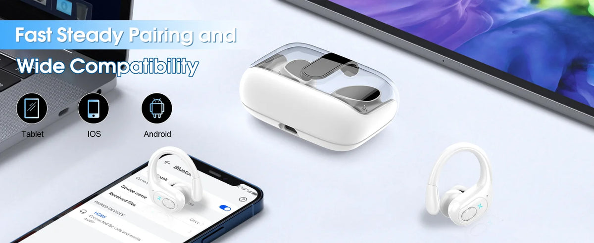 Wireless Earbuds Sport Bluetooth 5.4 Headphones with Noise Cancelling Mic 75Hrs HiFi Stereo Over Ear Bud LED Display USB-C IPX7