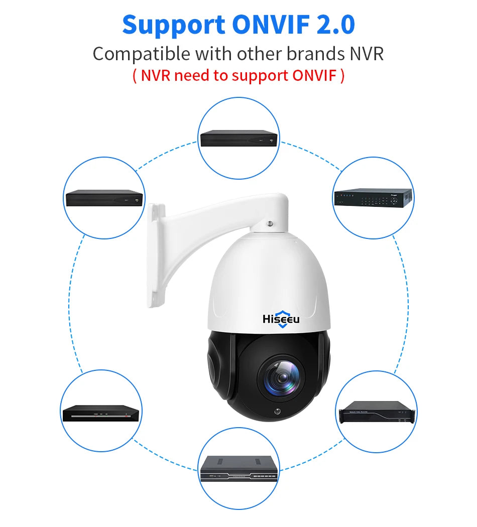 Hiseeu 8MP PTZ POE Camera 30X Optical Zoom Outdoor 2-Way Audio Color Night Vision Street Surveillance IP Camera IP66 Waterproof