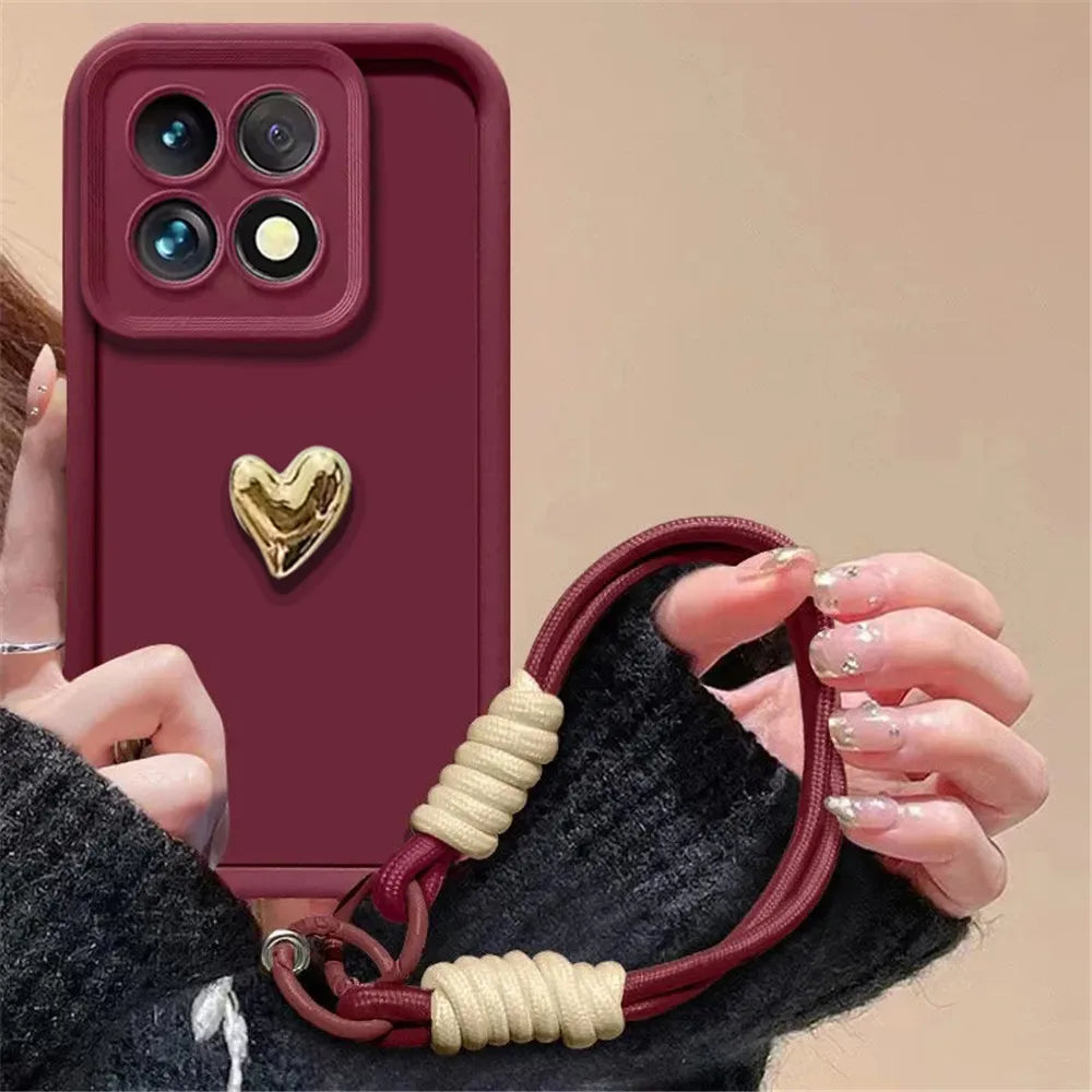 3D Plating Love Heart Phone Case For iPhone 17 16 15 14 13 12 11 Pro Max 17 Air X XS Max XR 7 8 Plus Lanyard Bracelet Soft Cover