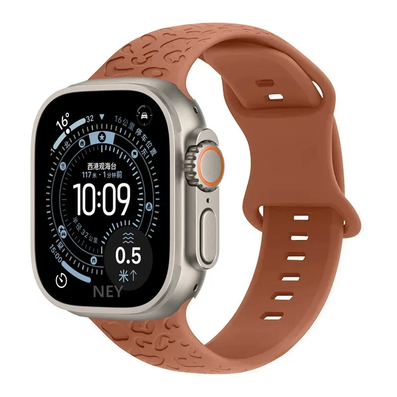 Engraved Strap For Apple Watch Band ultra 49mm 41mm-44-42mm 46mm Sport Silicone Leopard bracelet iWatch Series 11 10 9 8 7 se 6