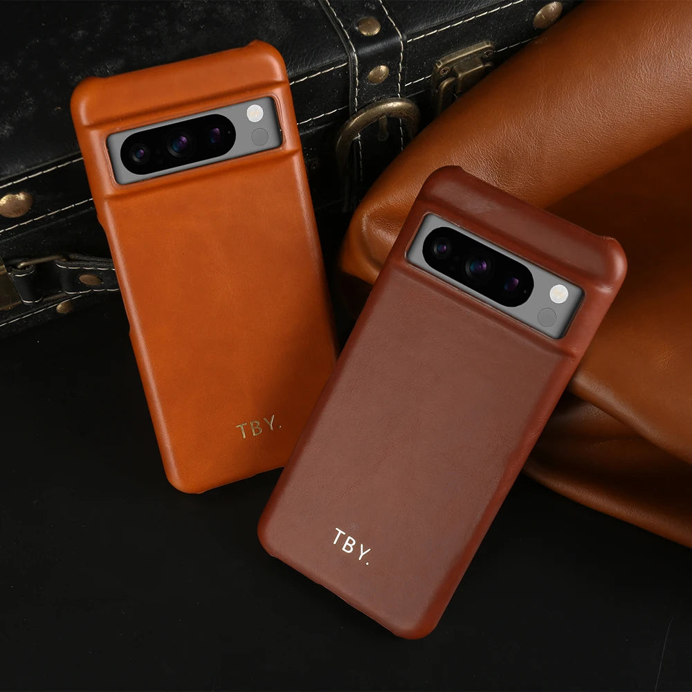 Engrave Initials Oil Wax Genuine Leather Case For Google Pixel 11 10 Pro XL 10A 9A 9 Pro XL 8 8A 7A 7 6A 5A 5 6 Phone Back Cover