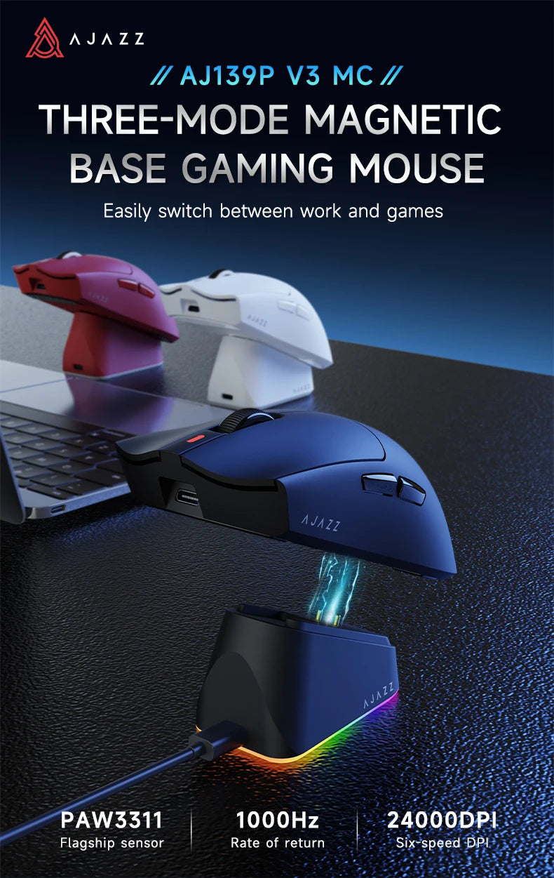 Wireless Gaming Mouse AJ139-V2/AJ139P-V3-MC with 12000DPI Max AJ139P MAX with 32000DPI Magnetic Charging Base Gaming Mouse
