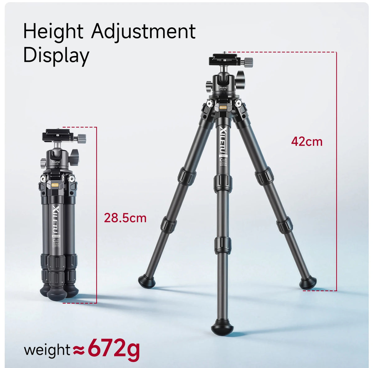 XILETU Lightweight Stable Carbon Fiber Tripod w 360° Rotation Detachable Ball Head Mini Tabletop Stand For Digital Cameras DSLRS
