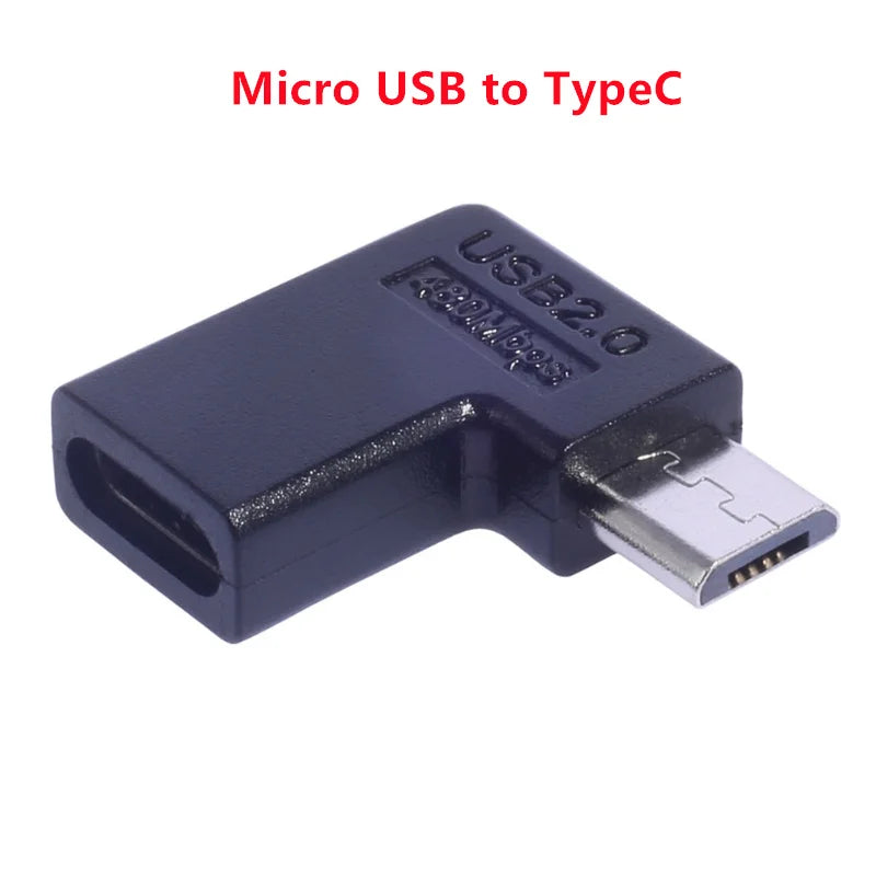 90 Degree Right Up Down Angled Micro USB Male to Type C Female Extension Adapter for Laptop PC Chargers Converter