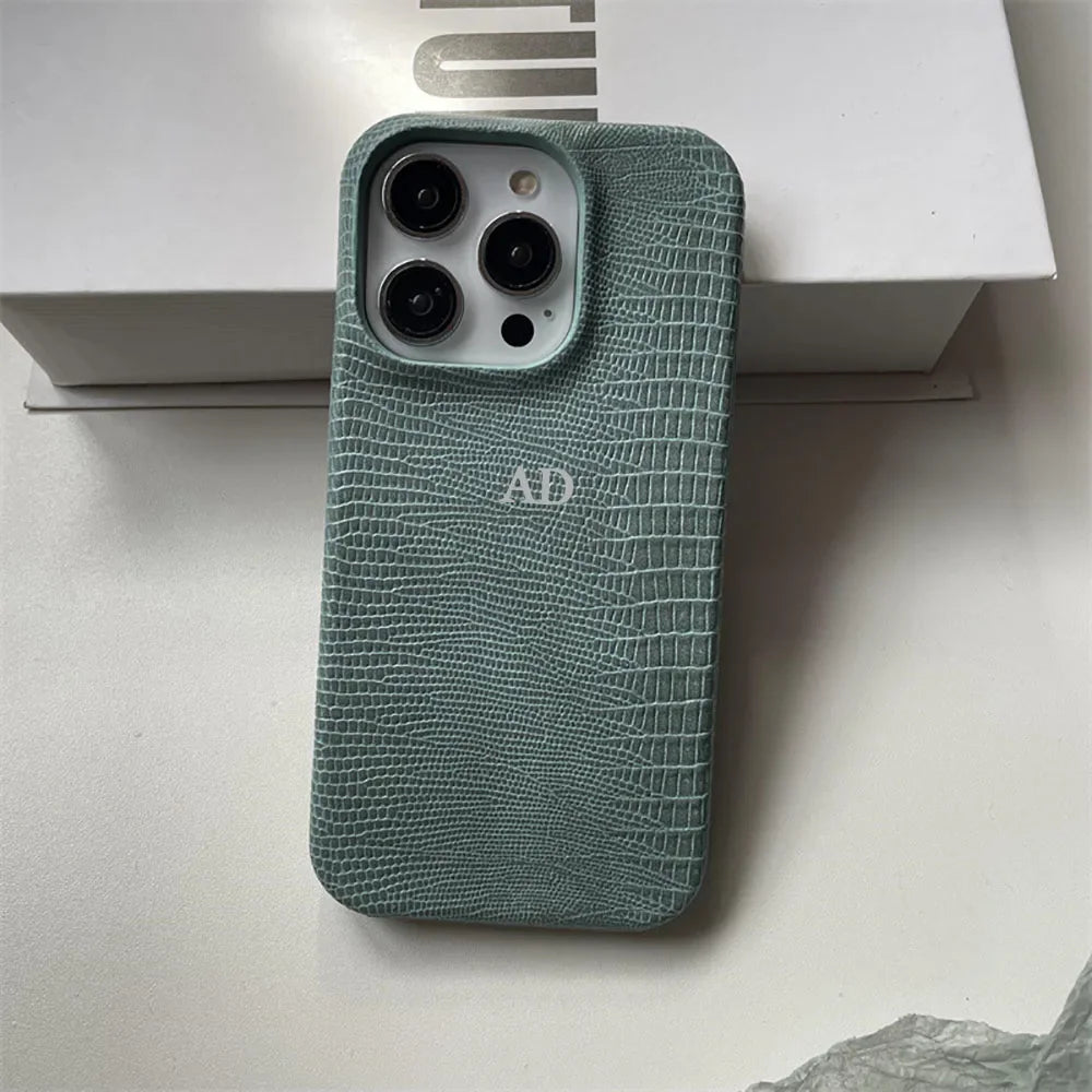Personalise Gold Initials Letters Leather Case For Iphone 17 Pro Max 16 15 14 13 Pro Max Luxury Lizard PU Hard Cover