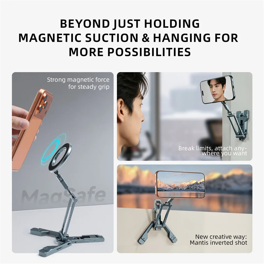 LEAPLIGHT Dual Side Magnetic Tripod Overhead Phone Holder with Hook Design Hanging Phone Tripod Stand for Iphone Android