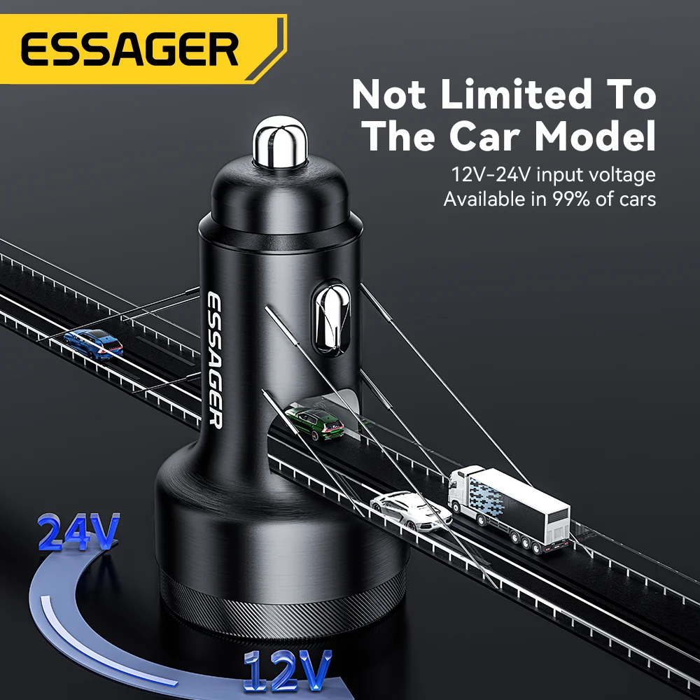 Essager USB C Car Charger 105W Quick Charge PD3.0 QC4.0 3.0 SCP PPS USB Type C Fast Charging For iPhone 15 14 13 Samsung Xiaomi