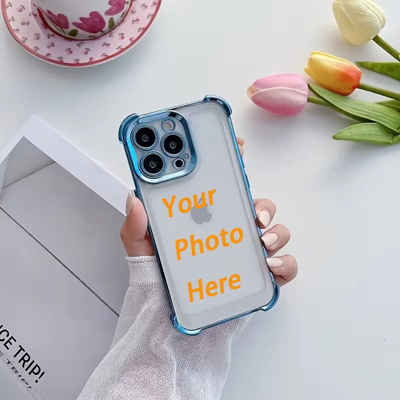 DIY Custom Couple Photo Electroplated Phone Case For IPhone18 17 16 15 14 13 12 Pro Max Plus Air 17e 16e Personalized Back Cover