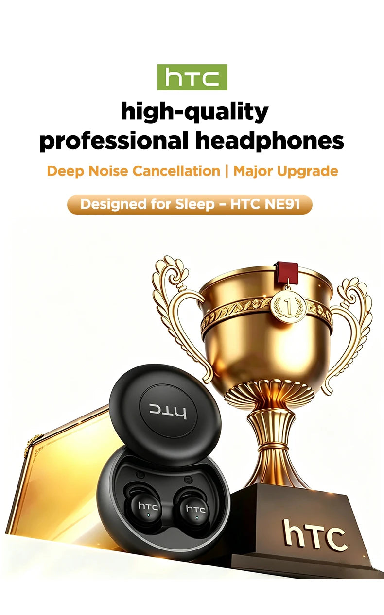 HTC NE91 Ultra Light TWS Bluetooth Sleep Headset ANC Active Noise Cancellation Sleep Aid Earbuds Relieve Insomnia Anti Noise