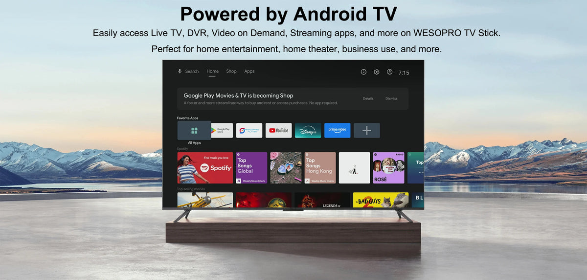 WESOPRO Android 14 TV Stick G2 Lite Smart IPTV Media Player 1GB RAM 8GB ROM Dual-band 2.4GHz/5.0GHz Wifi6 4K 30fps Fire Mi Stick